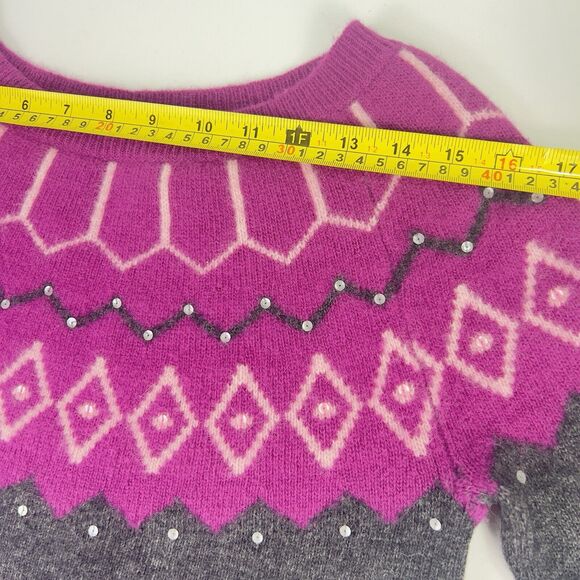 Vtg Wool & Angora Fair Isle Sweater Sz PS Pink Charcoal Gray Sequins Ultra‎ Soft - Picture 11 of 14